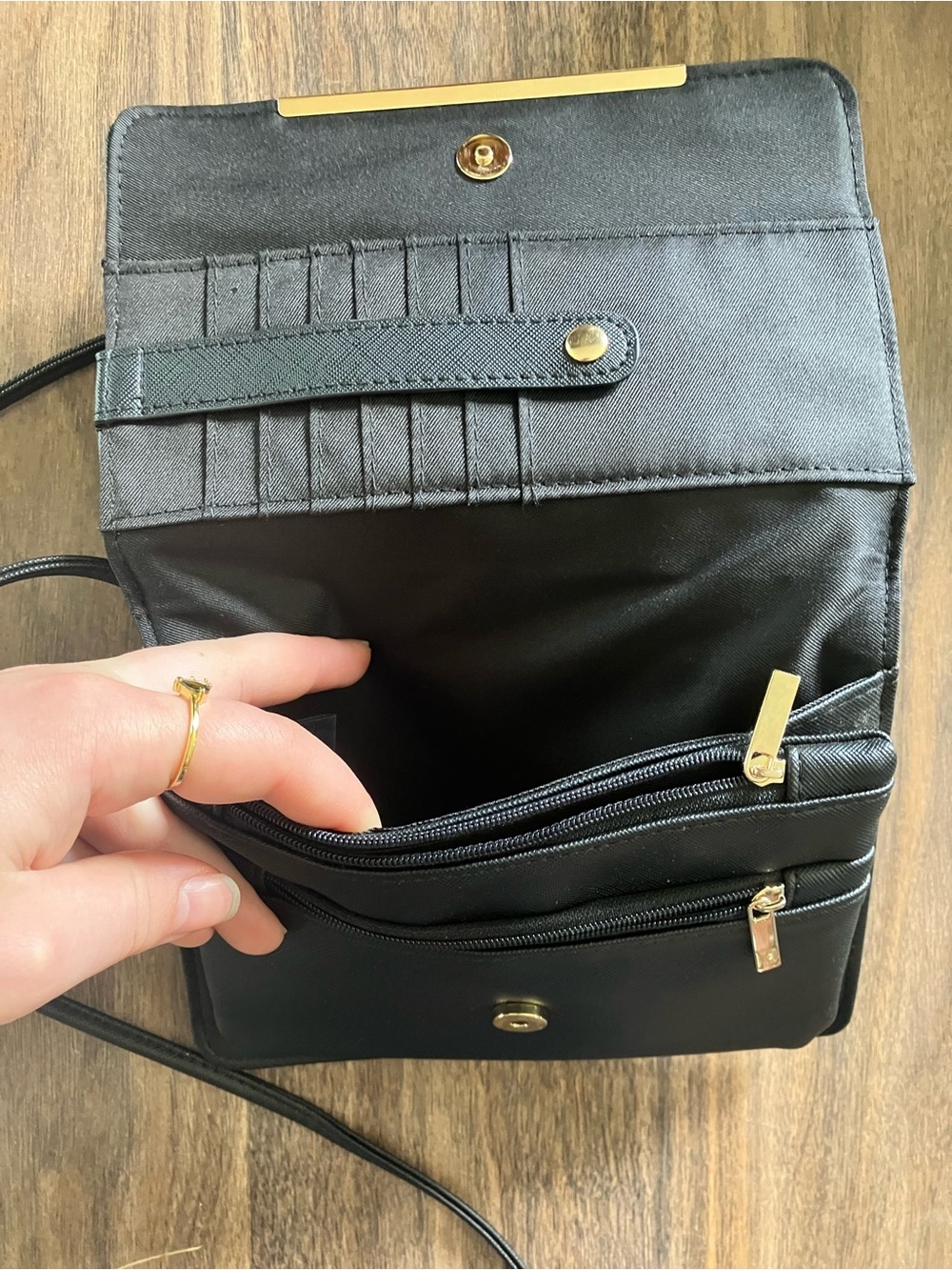 Black Studded Crossbody Bag with Gold Accent - Picture 4 of 6